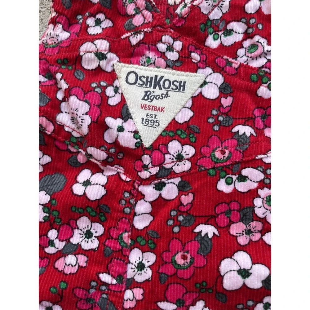 OshKosh B'gosh Girls 9M Pink Floral Corduroy Bib Overalls Cotton Baby Romper